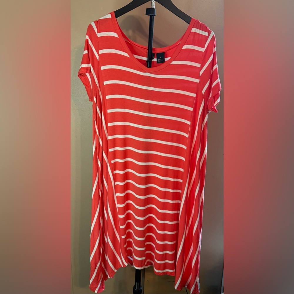 New Directions Curvy Dress 1X Flowy Stretchy Pinkish Coral Women’s Spring Summer